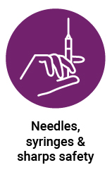 Needles, syringes & sharps safety icon - clicks through to another page with more details